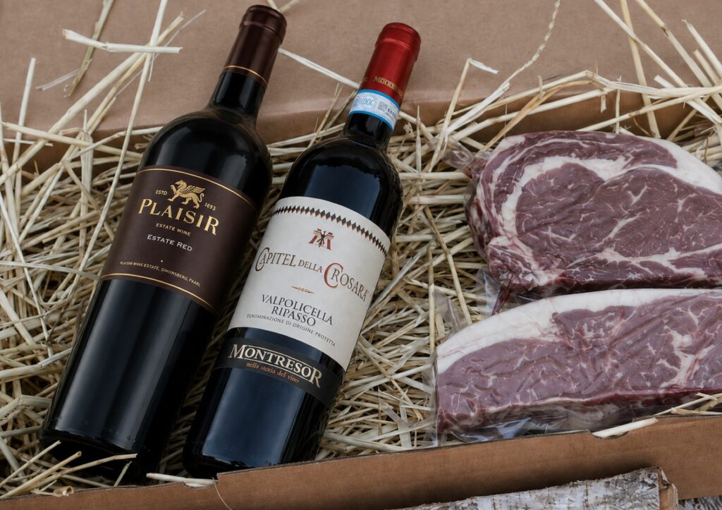 Vánoční balíček Plaisir Red Blend, Ripasso, rib eye a striploin steak US