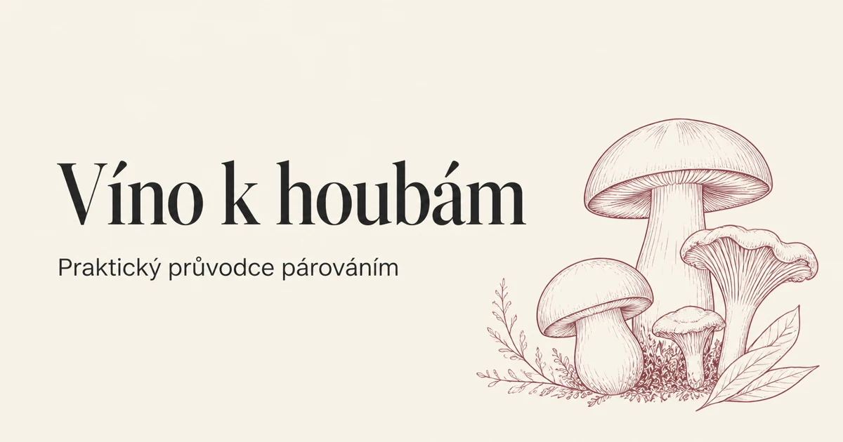 Grafická karta s titulkem Víno k houbám